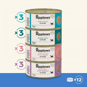 APPLAWS CAT COLLECTION FISH kaķu konservu izlase Zivs buljonā 4 veidi 70g N12